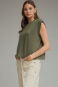 Solid Round Neck Cap Sleeve Top Featuring Ribbed Trim