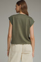 Solid Round Neck Cap Sleeve Top Featuring Ribbed Trim