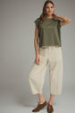 Solid Round Neck Cap Sleeve Top Featuring Ribbed Trim
