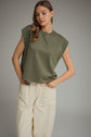 Solid Round Neck Cap Sleeve Top Featuring Ribbed Trim
