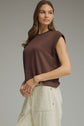 Solid Round Neck Cap Sleeve Top Featuring Ribbed Trim