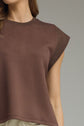 Solid Round Neck Cap Sleeve Top Featuring Ribbed Trim