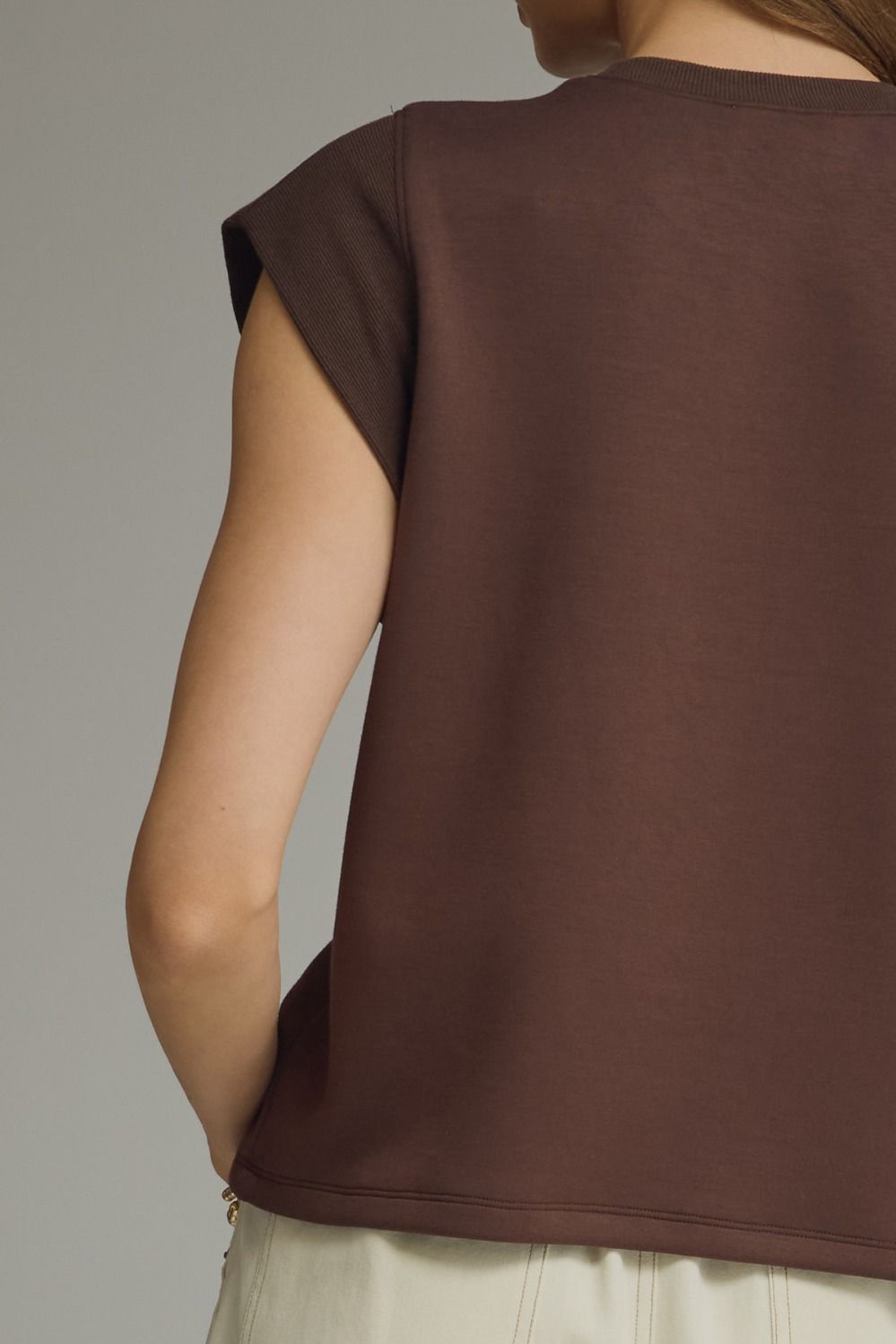 Solid Round Neck Cap Sleeve Top Featuring Ribbed Trim
