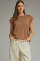 Solid Round Neck Cap Sleeve Top Featuring Ribbed Trim