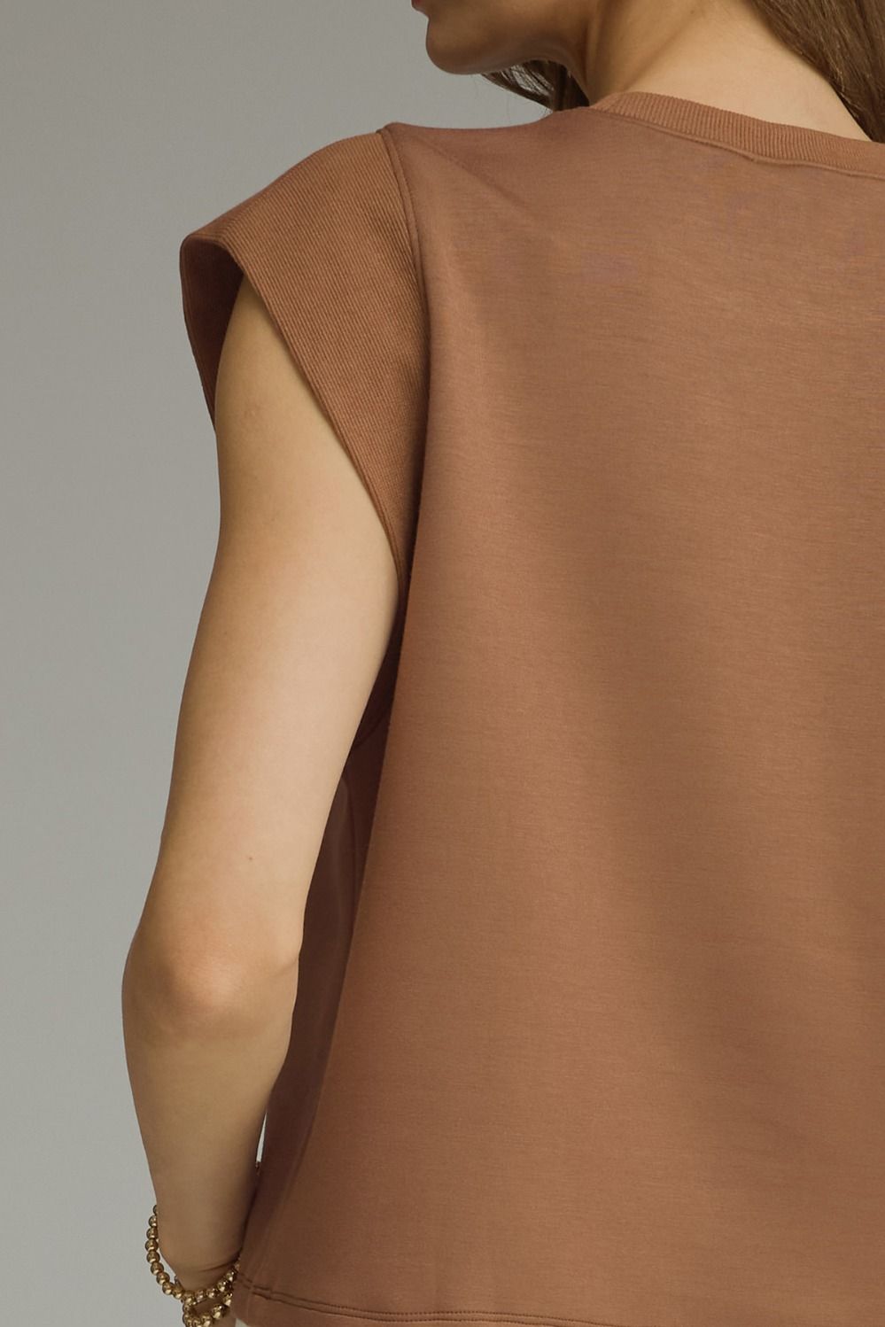 Solid Round Neck Cap Sleeve Top Featuring Ribbed Trim