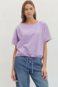 Solid Short Sleeve Round Neck Featuring Drawstring Hem