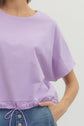 Solid Short Sleeve Round Neck Featuring Drawstring Hem