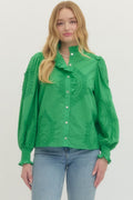 Embroiderd Long Sleeve Top with Eyelet Detail