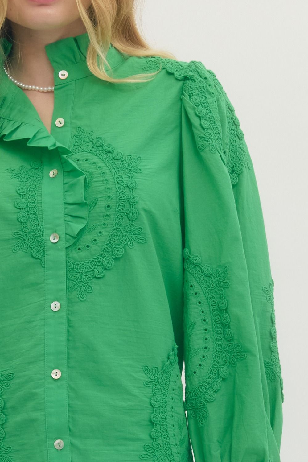 Embroiderd Long Sleeve Top with Eyelet Detail