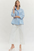 Blue Stripe 3/4 Sleeve Collard Top