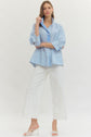 Blue Stripe 3/4 Sleeve Collard Top
