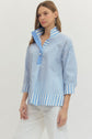 Blue Stripe 3/4 Sleeve Collard Top