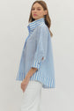 Blue Stripe 3/4 Sleeve Collard Top