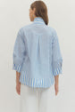 Blue Stripe 3/4 Sleeve Collard Top