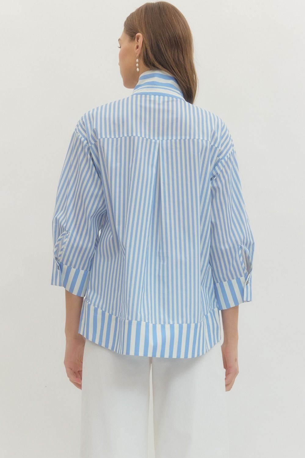Blue Stripe 3/4 Sleeve Collard Top
