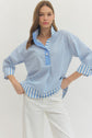Blue Stripe 3/4 Sleeve Collard Top
