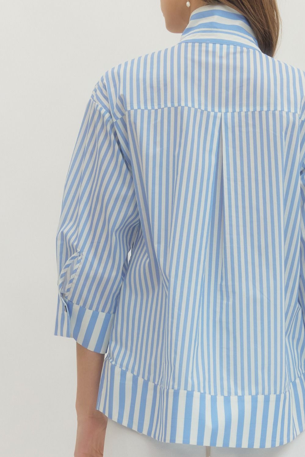 Blue Stripe 3/4 Sleeve Collard Top