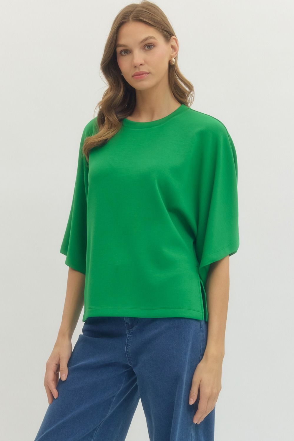Solid Elbow Sleeve Top Relaxed Silhouette