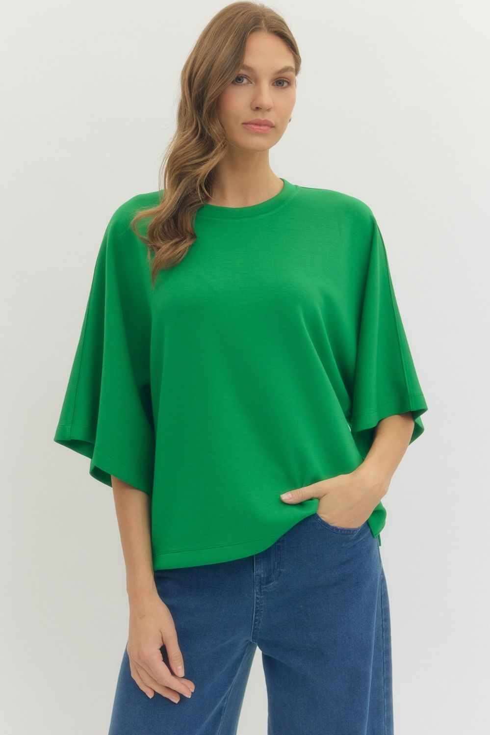 Solid Elbow Sleeve Top Relaxed Silhouette