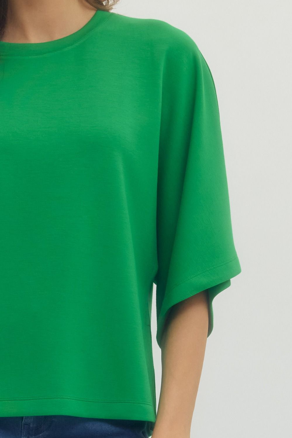 Solid Elbow Sleeve Top Relaxed Silhouette