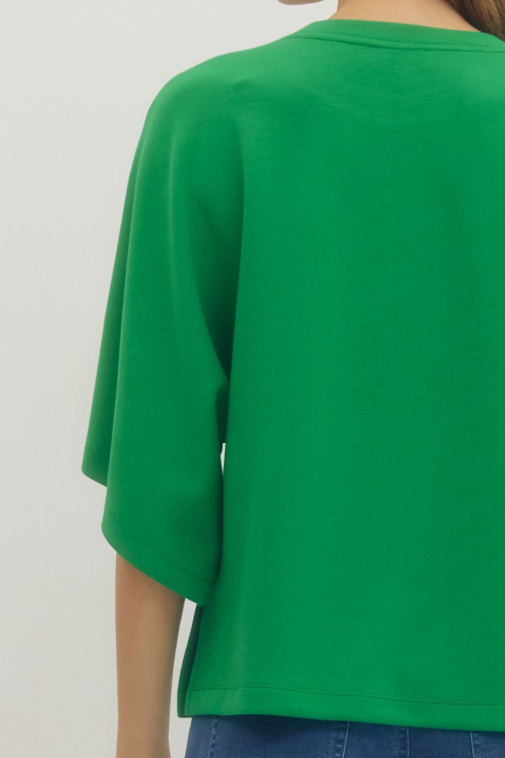 Solid Elbow Sleeve Top Relaxed Silhouette