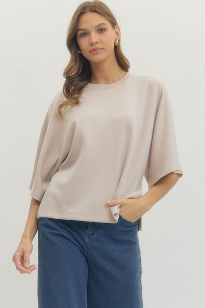 Solid Elbow Sleeve Top Relaxed Silhouette