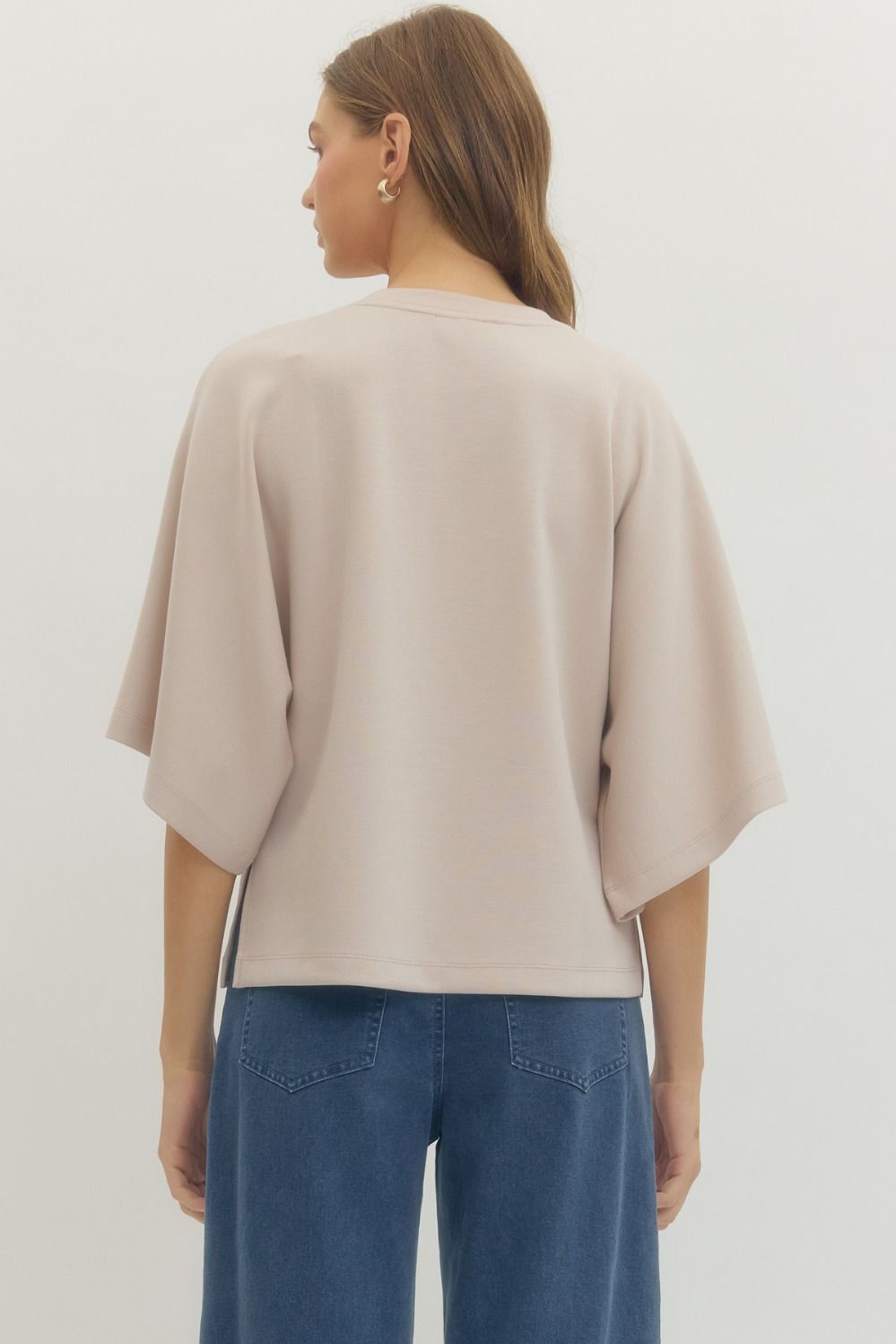 Solid Elbow Sleeve Top Relaxed Silhouette