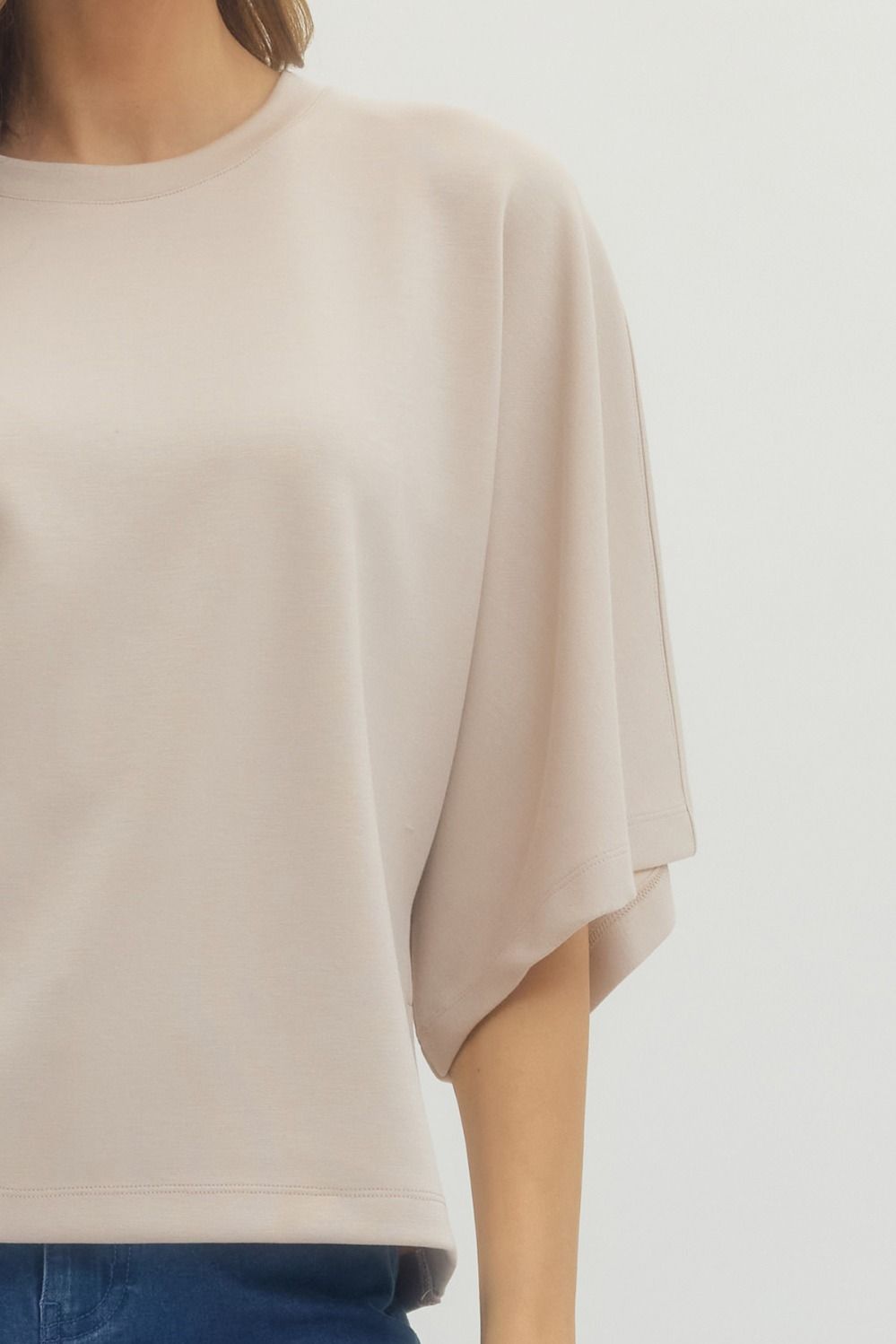Solid Elbow Sleeve Top Relaxed Silhouette