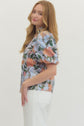 Floral Print Puff Sleeve V-Neck Button Up Top