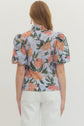Floral Print Puff Sleeve V-Neck Button Up Top