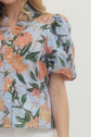Floral Print Puff Sleeve V-Neck Button Up Top