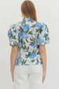 Floral Print Puff Sleeve V-Neck Button Up Top