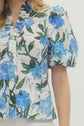 Floral Print Puff Sleeve V-Neck Button Up Top