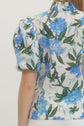 Floral Print Puff Sleeve V-Neck Button Up Top