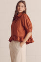 Solid Short Sleeve Button Down Top Featuring Ruffle Hem