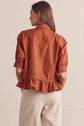 Solid Short Sleeve Button Down Top Featuring Ruffle Hem