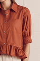 Solid Short Sleeve Button Down Top Featuring Ruffle Hem