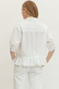Solid Short Sleeve Button Down Top Featuring Ruffle Hem