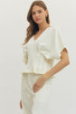 Solid Short Dolman Sleeve Top with Pleated Hem Detail