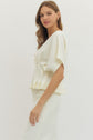 Solid Short Dolman Sleeve Top with Pleated Hem Detail