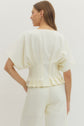 Solid Short Dolman Sleeve Top with Pleated Hem Detail