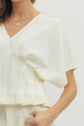 Solid Short Dolman Sleeve Top with Pleated Hem Detail