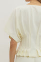 Solid Short Dolman Sleeve Top with Pleated Hem Detail