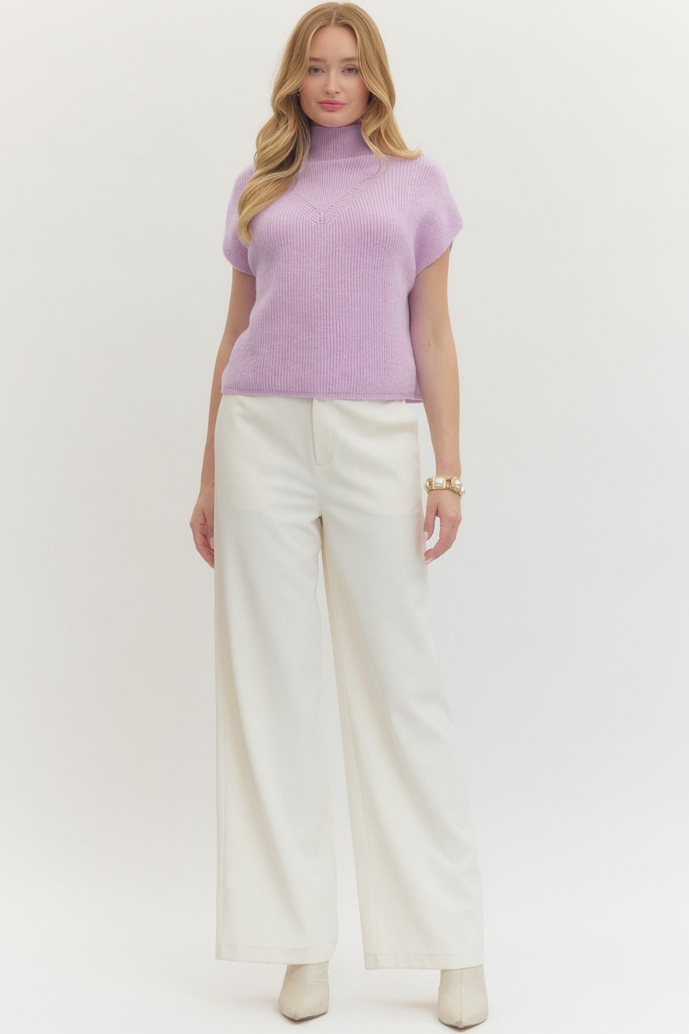 Cap Sleeve Mock Neck Ribbed Sweater Top
