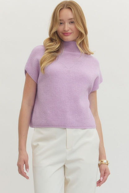 Cap Sleeve Mock Neck Ribbed Sweater Top