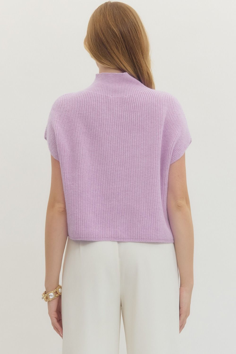 Cap Sleeve Mock Neck Ribbed Sweater Top