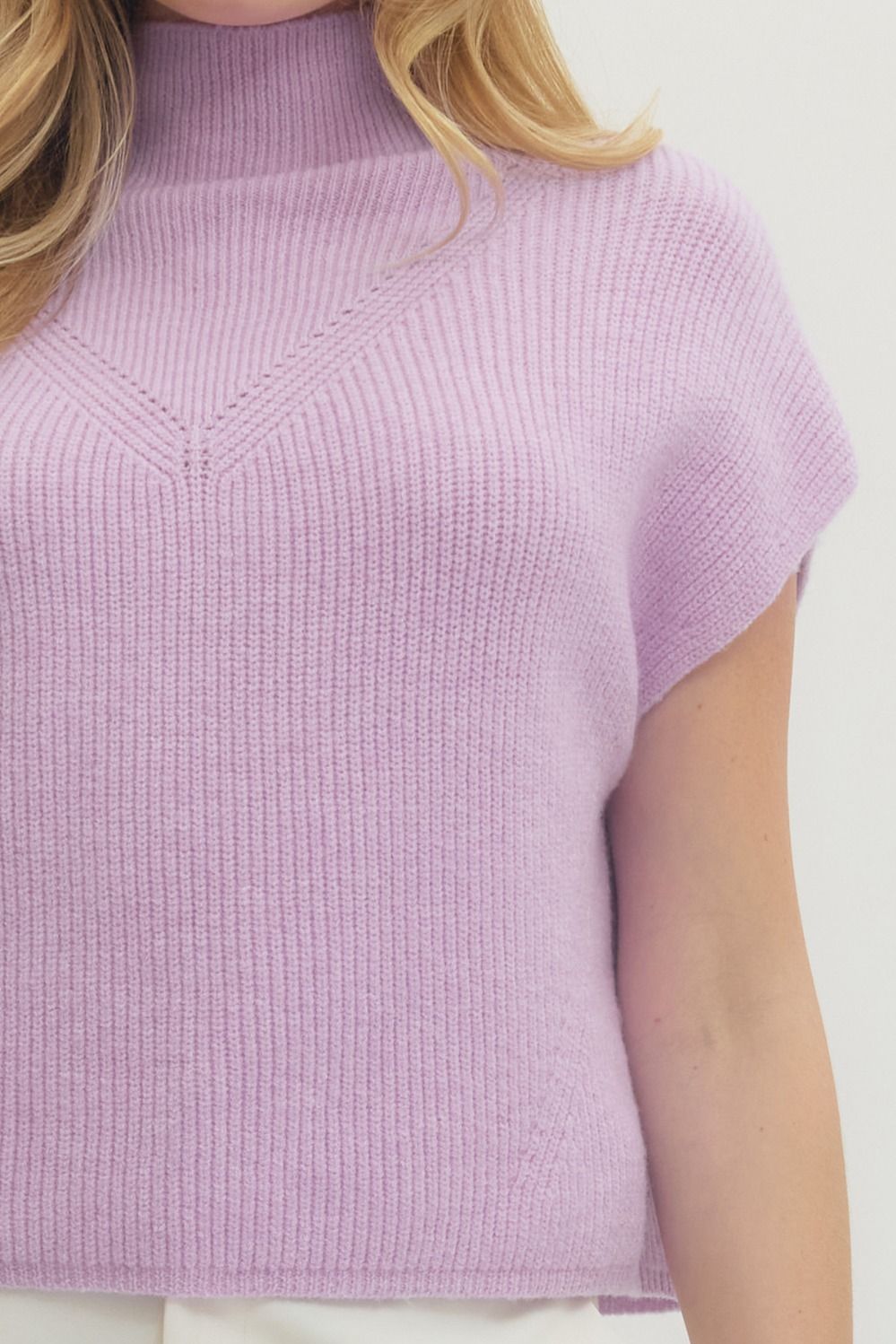 Cap Sleeve Mock Neck Ribbed Sweater Top