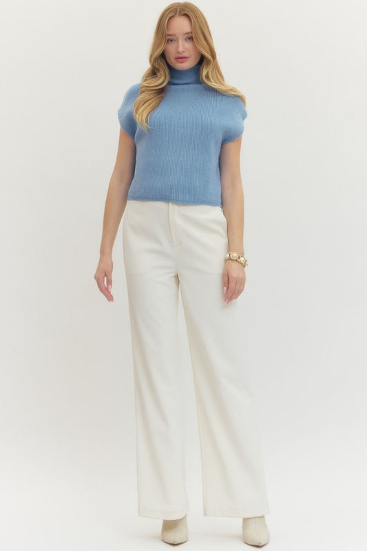 Cap Sleeve Mock Neck Ribbed Sweater Top