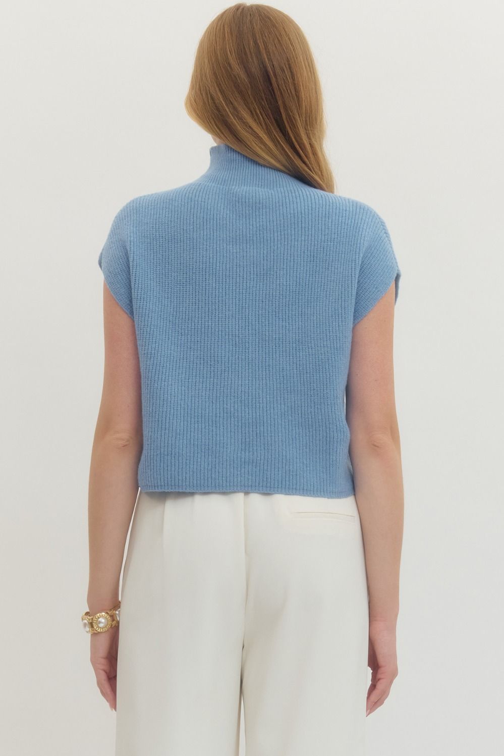 Cap Sleeve Mock Neck Ribbed Sweater Top
