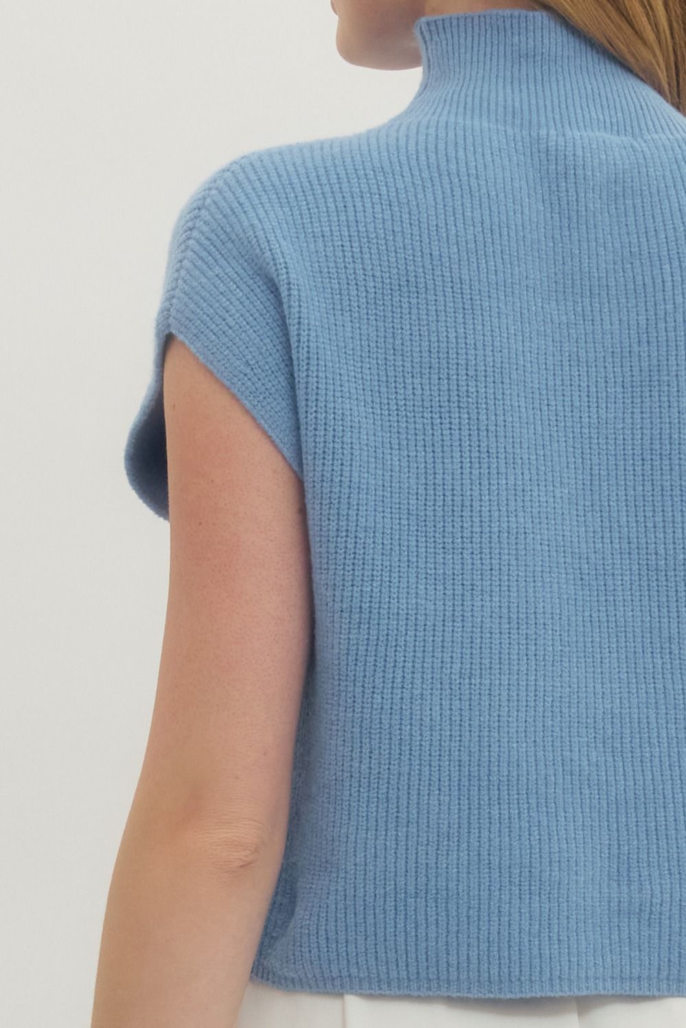 Cap Sleeve Mock Neck Ribbed Sweater Top